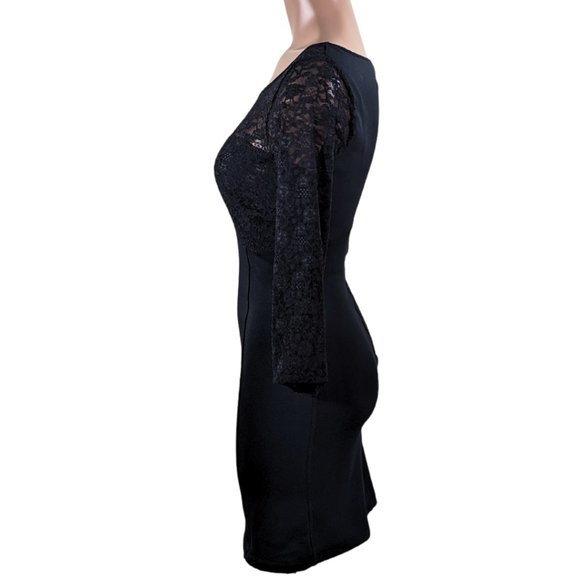 XS Lace LBD bodycon long sleeve black dress - Picture 4 of 8